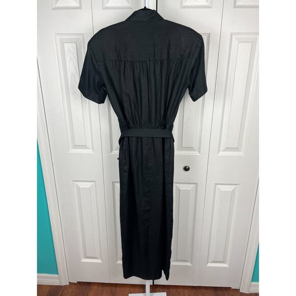 Vintage 80s Evan Picone Black Collard Linen Maxi Shirt Dress Size 4 Classic - Picture 6 of 8